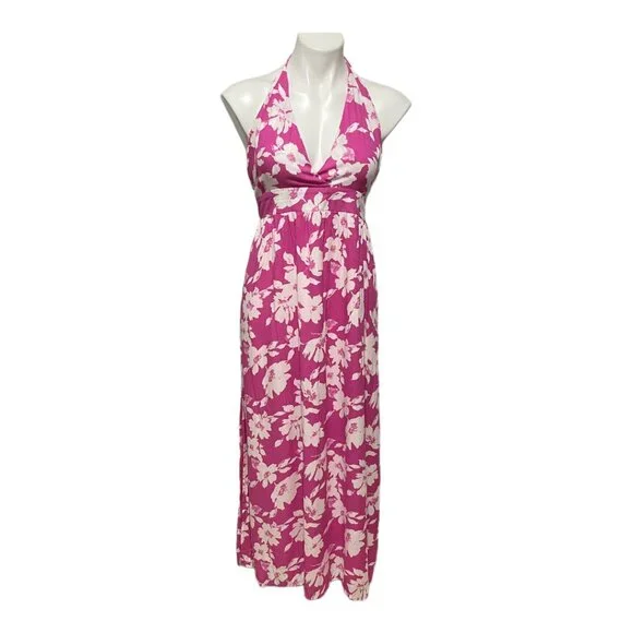 Lulu's XL Follow The Summer Pink Floral Halter Side Slit Midi Dress - Picture 4 of 10